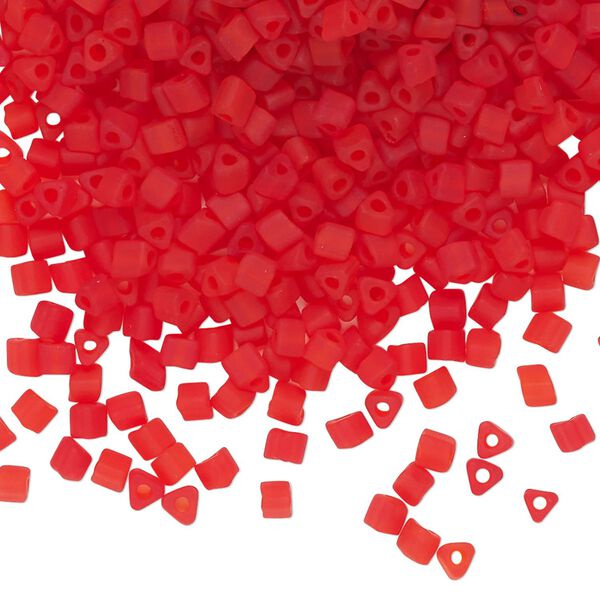 Bead, Czech glass, translucent matte red, 2.5mm triangle rondelle. Sold per 1-ounce pkg, approximately 190 beads. image number 0