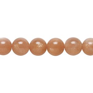 Sunstone 1pkg1, semi-round bead natural 7 inch 8-8.5mm