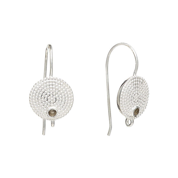 Sterling silver / smoky quartz 1pkg2, textured flat round ear wire, fishhook / closed loop 22 gauge 20mm / 11mm image number 0