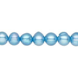 Pearl, cultured freshwater (dyed), teal, 7-8mm semi-round, C grade, Mohs hardness 2-1/2 to 4. Sold per 15-1/2" to 16" strand.