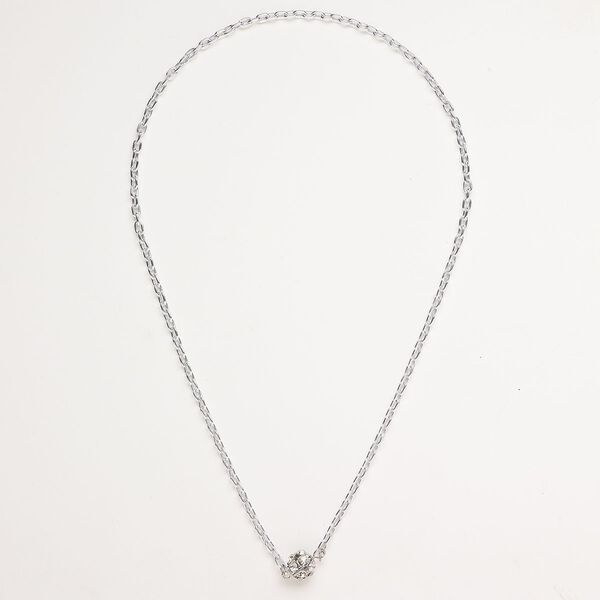 Aluminum / steel / glass rhinestone 1pkg3, oval rolo chain / ball assortment mixed finish / clear 18 inch 3mm image number 2