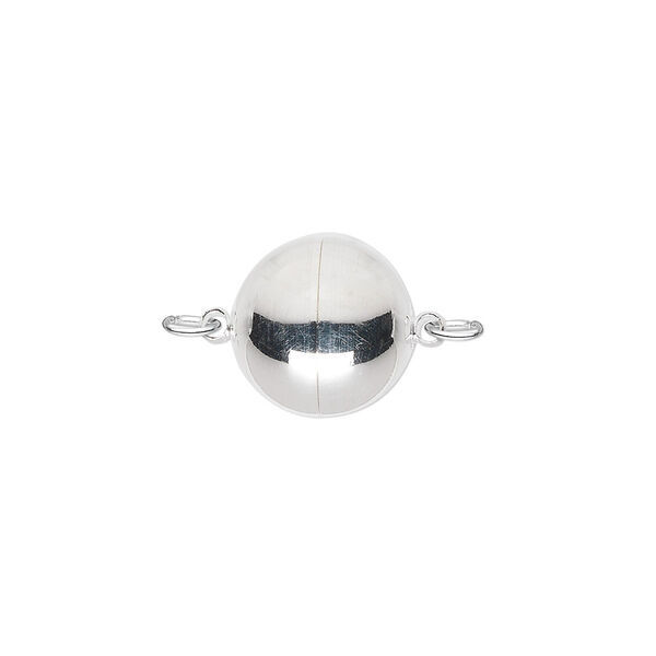 Clasp, magnetic, silver-plated copper, 12mm round. Sold individually. image number 0
