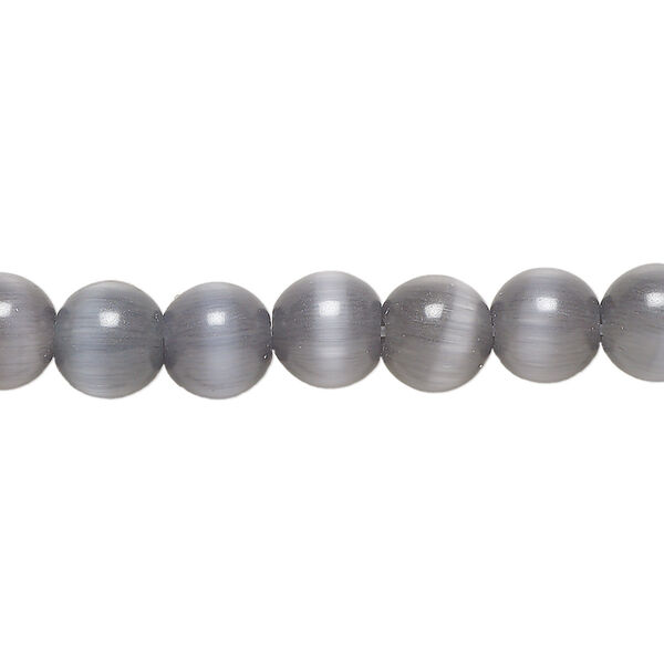 Bead, cat's eye glass (fiber optic glass), opaque black, 8mm round, quality grade. Sold per 15-1/2" to 16" strand. image number 0