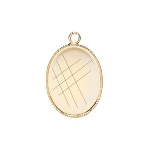 Drop, gold-plated brass, 21x16mm oval with beaded edge and 20x15mm oval bezel setting. Sold per pkg of 6.