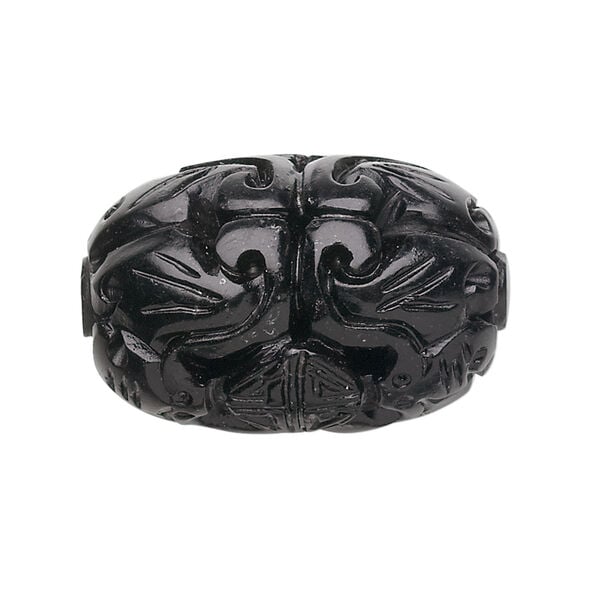 Jet 1pkg1, hand-carved oval bead natural 30x20mm image number 0