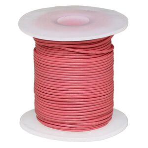 Cord, leather (dyed), pink, 0.5-0.8mm round. Sold per 25-yard spool.