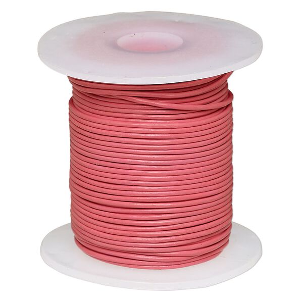 Cord, leather (dyed), pink, 0.5-0.8mm round. Sold per 25-yard spool. image number 0
