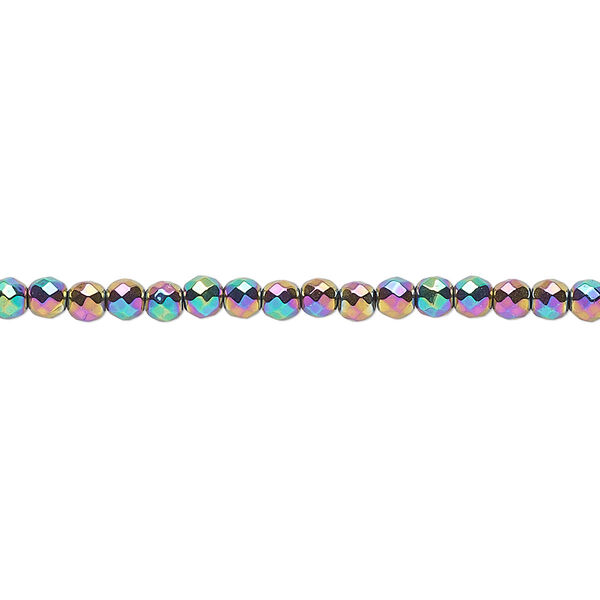 Bead, Hemalyke™ (man-made), rainbow, 3mm faceted round. Sold per 15-1/2" to 16" strand. image number 0