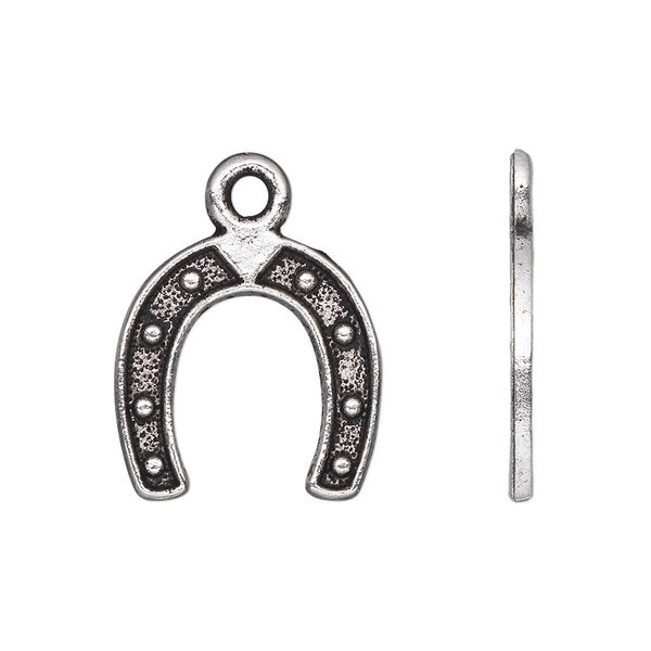 Charm, antique silver-plated "pewter" (zinc-based alloy), 19x18mm single-sided horseshoe. Sold per pkg of 20. image number 0