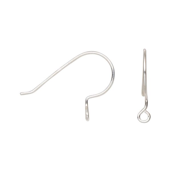 Ear wire fishhook 1pkg2 sterling silver, 16mm / perpendicular open loop, 21 gauge 1 pair image number 0