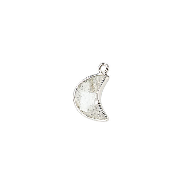 Drop sterling silver labradorite 1pk 11x8mm hand-cut faceted 2-sided half moon, natural image number 0