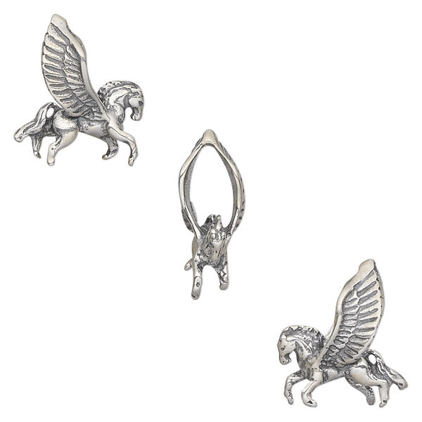 Charm, antiqued sterling silver, 14x13mm two-sided Pegasus. Sold individually. image number 0