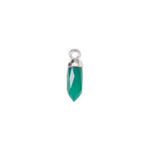 Drop, green onyx (dyed) and silver-plated copper, 12x5mm-14x6mm hand-cut faceted point. Sold individually.