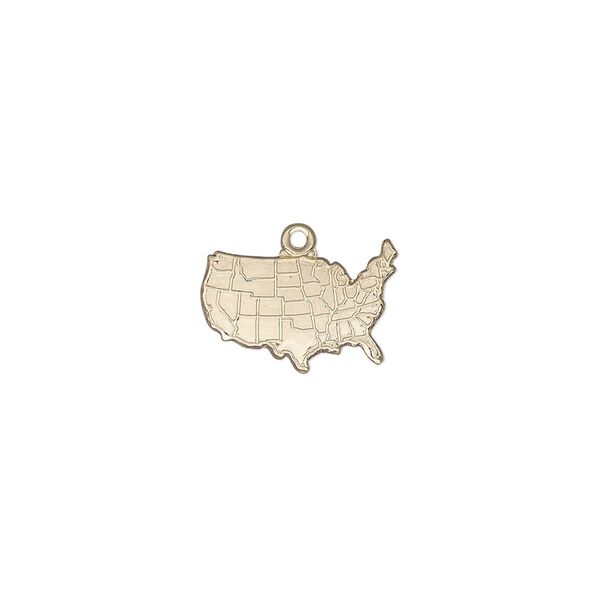 Charm, 14Kt gold-filled, 14x10mm single-sided textured USA map. Sold individually. image number 0