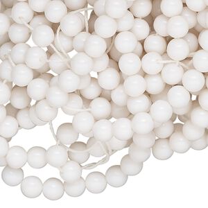 Bead, acrylic, white, 5mm round. Sold per pkg of (2) 60-inch strands, approximately 640 beads.