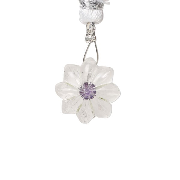 Quartz crystal / amethyst 1pkg1, top-drilled hand-cut 1sided carved flower bead natural, 16mm image number 1