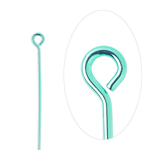 Eye pin, electro-coated brass, green, 1-1/2 inches, 21 gauge. Sold per pkg of 10. image number 0