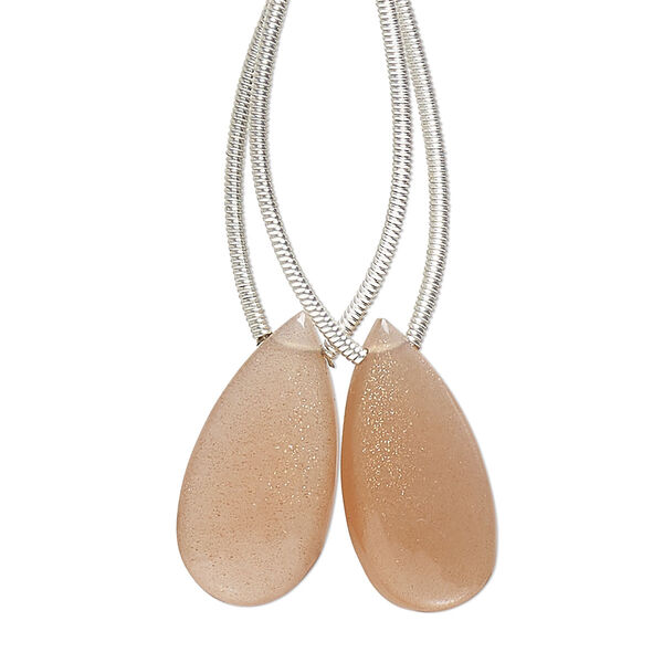 Peach moonstone 1pkg2, hand-cut top-drilled puffed teardrop bead natural B grade, 20x10mm image number 0