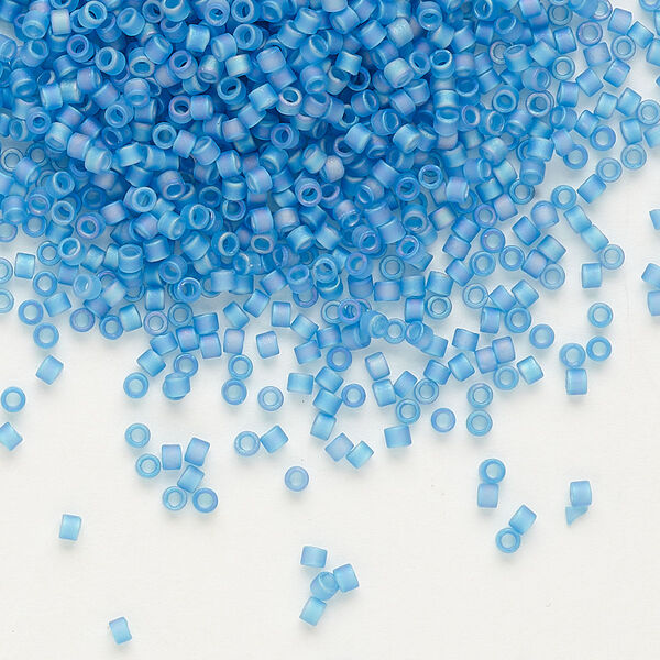 Seed bead, Delica®, glass, pkg/50g, #11 round, translucent matte rainbow Capri blue (DB-0862). image number 0