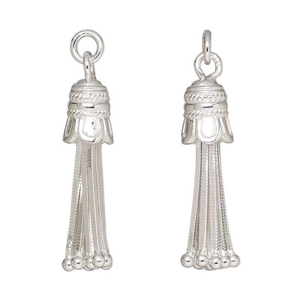 Component, sterling silver, 28x7.5mm chain tassel with 2mm balls. Sold individually. image number 0