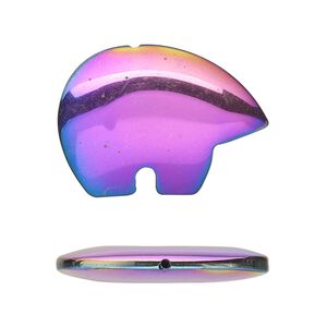 Hemalyke™ 1pkg2, electroplated half-drilled 2-sided Zuni bear drop 28x20mm