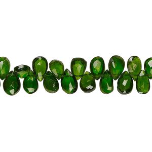Chrome diopside 1pkg1, hand-cut top-drilled faceted puffed teardrop bead natural 4 inch 5x4mm-7x5mm