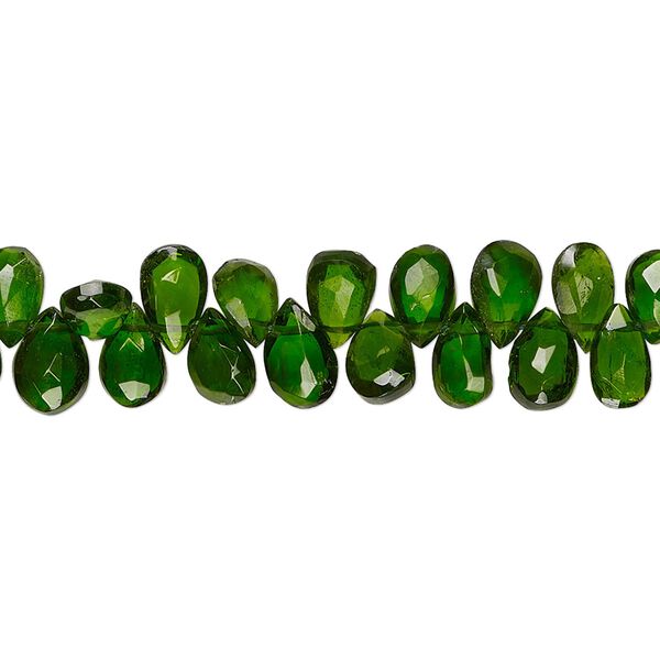 Chrome diopside 1pkg1, hand-cut top-drilled faceted puffed teardrop bead natural 4 inch 5x4mm-7x5mm image number 0