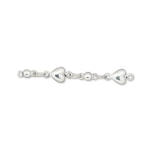 Extender chain 1pkg6 silver-plated heart, 33mm, brass 1.3 inch unfinished