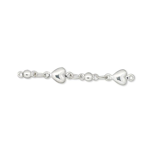 Extender chain, silver-plated brass, heart, 33mm. Sold per pkg of 6. image number 0