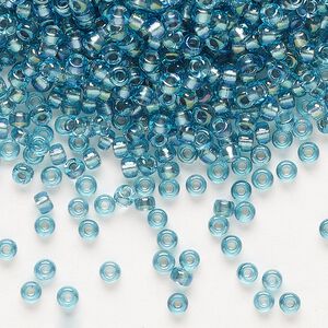 Seed bead, Miyuki, glass, pkg/250g, #8 rocaille, translucent dusk-lined luster crystal clear (RR-1824).