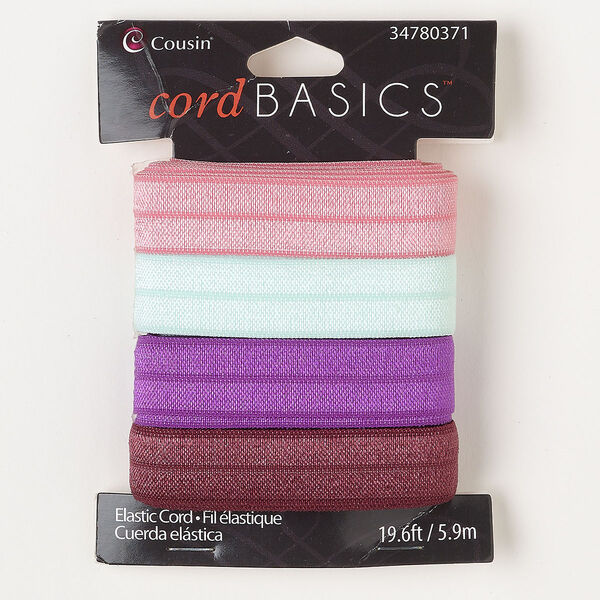 Cord, elastic, assorted colors, 15mm flat. Sold per pkg of (4) 5.9-meter sections. image number 0