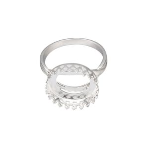 Ring, sterling silver, 15.5mm round with filigree edge and 14mm round cabochon bezel setting, size 7. Sold individually.