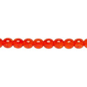 Bead, Czech crackle glass druk, orange, 6mm round. Sold per 15-1/2" to 16" strand, approximately 65 beads.