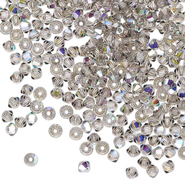 Bead 48pk black diamond AB, Preciosa Czech crystal 3mm bicone image number 0