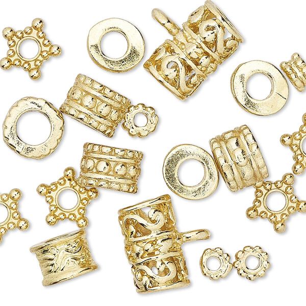 Bead, gold-finished "pewter" (zinc-based alloy), 5x3mm-13x9mm assorted shape. Sold per pkg of 20. image number 0