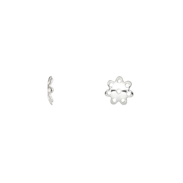 Bead cap, sterling silver, 6.5x2mm flower, fits 8-10mm bead. Sold per pkg of 10. image number 0