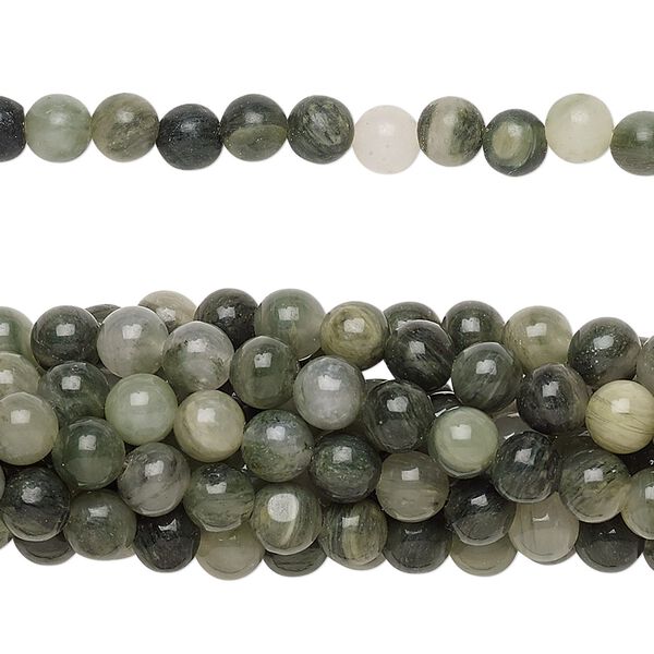 Green line jasper 1pkg10, round bead natural 15.5-16 inch 4mm image number 0
