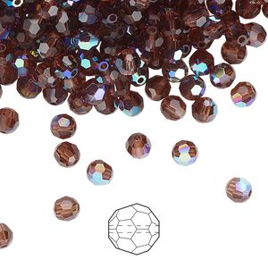 Bead 144pk light burgundy AB, Preciosa Czech crystal 4mm round