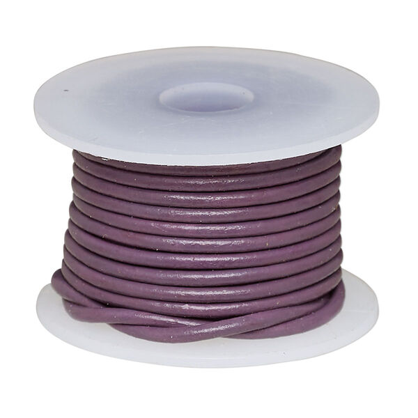 Cord, leather (dyed), purple, 1.4-1.6mm round. Sold per 5-yard spool. image number 0