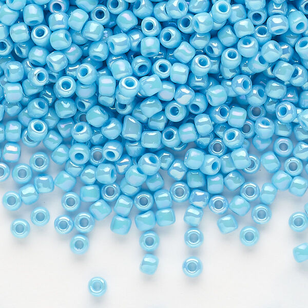 Seed bead, Dyna-Mites™, glass, opaque rainbow aqua, #8 round. Sold per 40-gram pkg. image number 0