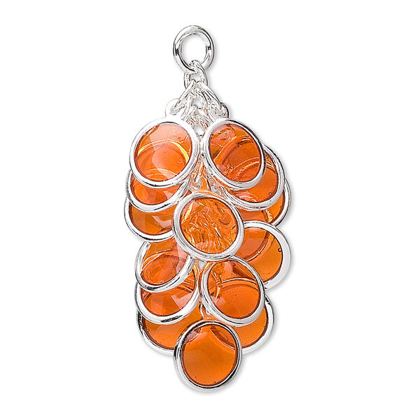 Focal, epoxy and silver-plated brass, orange, 32x16mm round cluster. Sold per pkg of 4. image number 0