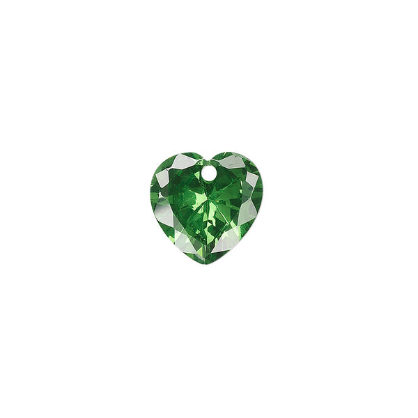 Drop, cubic zirconia, emerald green, 12x12mm hand-faceted heart, Mohs hardness 8-1/2. Sold per pkg of 2. image number 0
