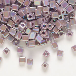 Seed bead, Miyuki 1pkg10g, glass, 3.5-3.7mm square, opaque rainbow mauve (SB-410R)