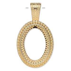 Pendant, gold-plated "pewter" (zinc-based alloy), 43x24mm oval with rope design and 25x18mm oval setting. Sold per pkg of 4.