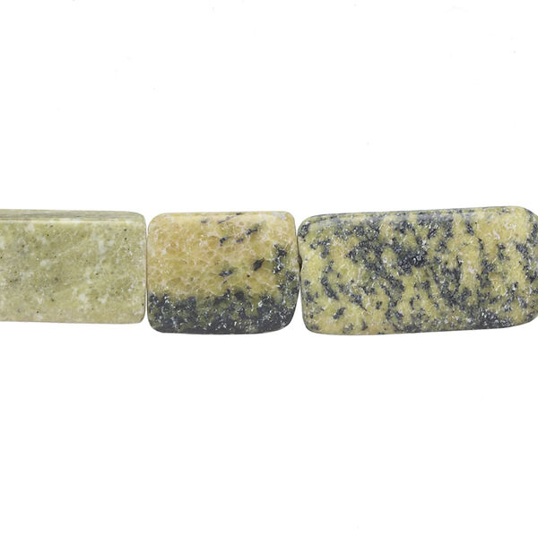 Bead, yellow "turquoise" (serpentine and quartz) (natural), 20x8mm-26x10mm flat rectangle, D grade, Mohs hardness 2-1/2 to 6. Sold per 15" to 16" strand. image number 0