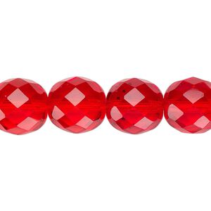 Bead, Czech fire-polished glass, light red, 12mm faceted round. Sold per pkg of 600 (1/2 mass).