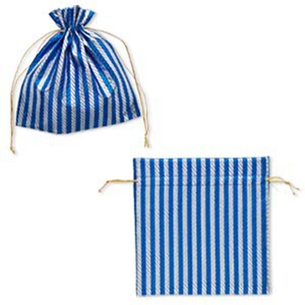 Gift pouch, nylon, silver and blue, 6-1/4 x 6-1/4 inches with textured caftan stripes and drawstring. Sold per pkg of 2. image number 0