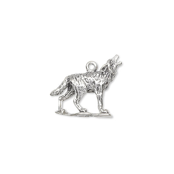 Charm, antiqued sterling silver, 18x15mm two-sided howling wolf. Sold individually. image number 0