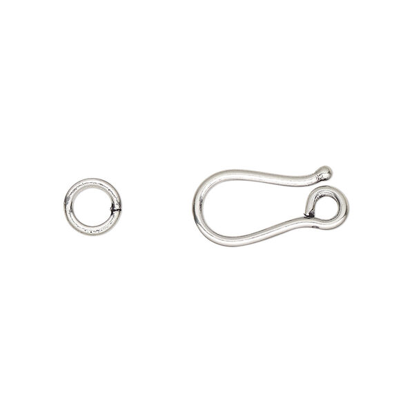 Clasp hook-and-eye 1pkg2 sterling silver, 16x9mm / jump ring, antiqued image number 0