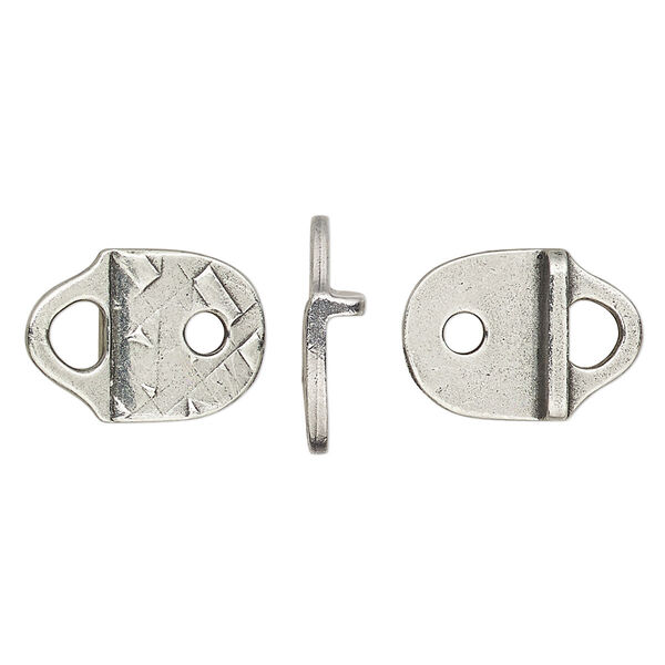 Cord end, TierraCast®, glue-on / rivet, antiqued pewter (tin-based alloy), 16x11.5mm textured with 11x9mm flat pad and 2.5mm hole. Sold per pkg of 2. image number 0